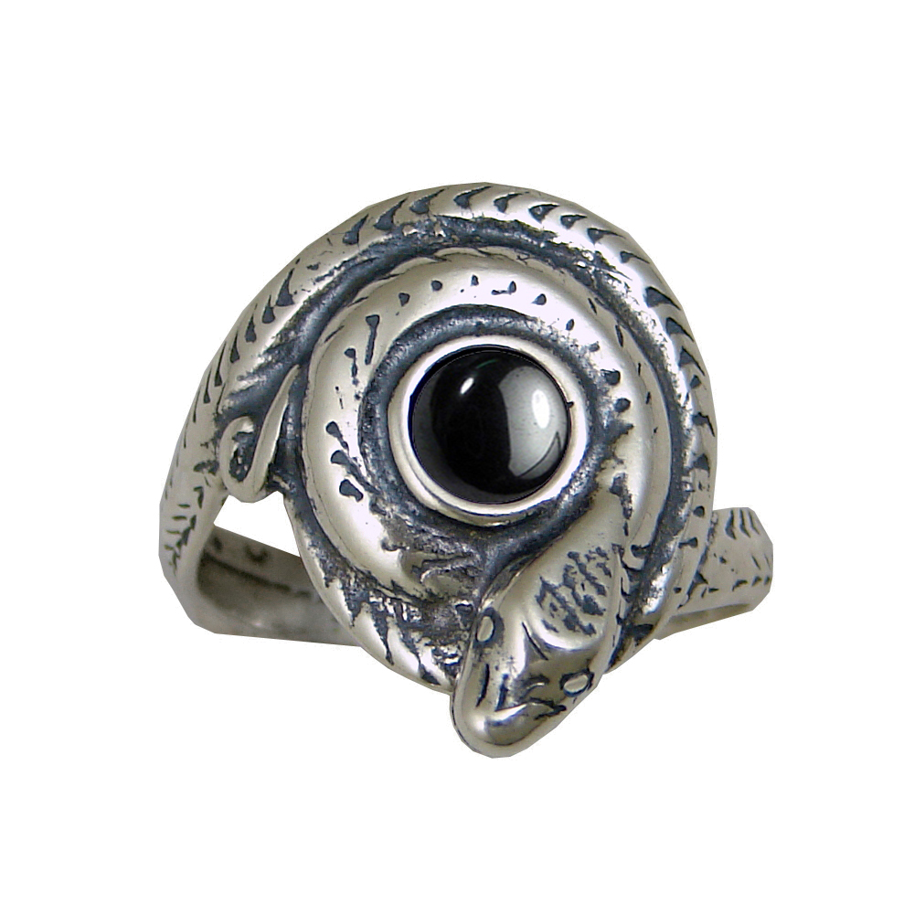 Sterling Silver Snake Ring With Hematite Size 9